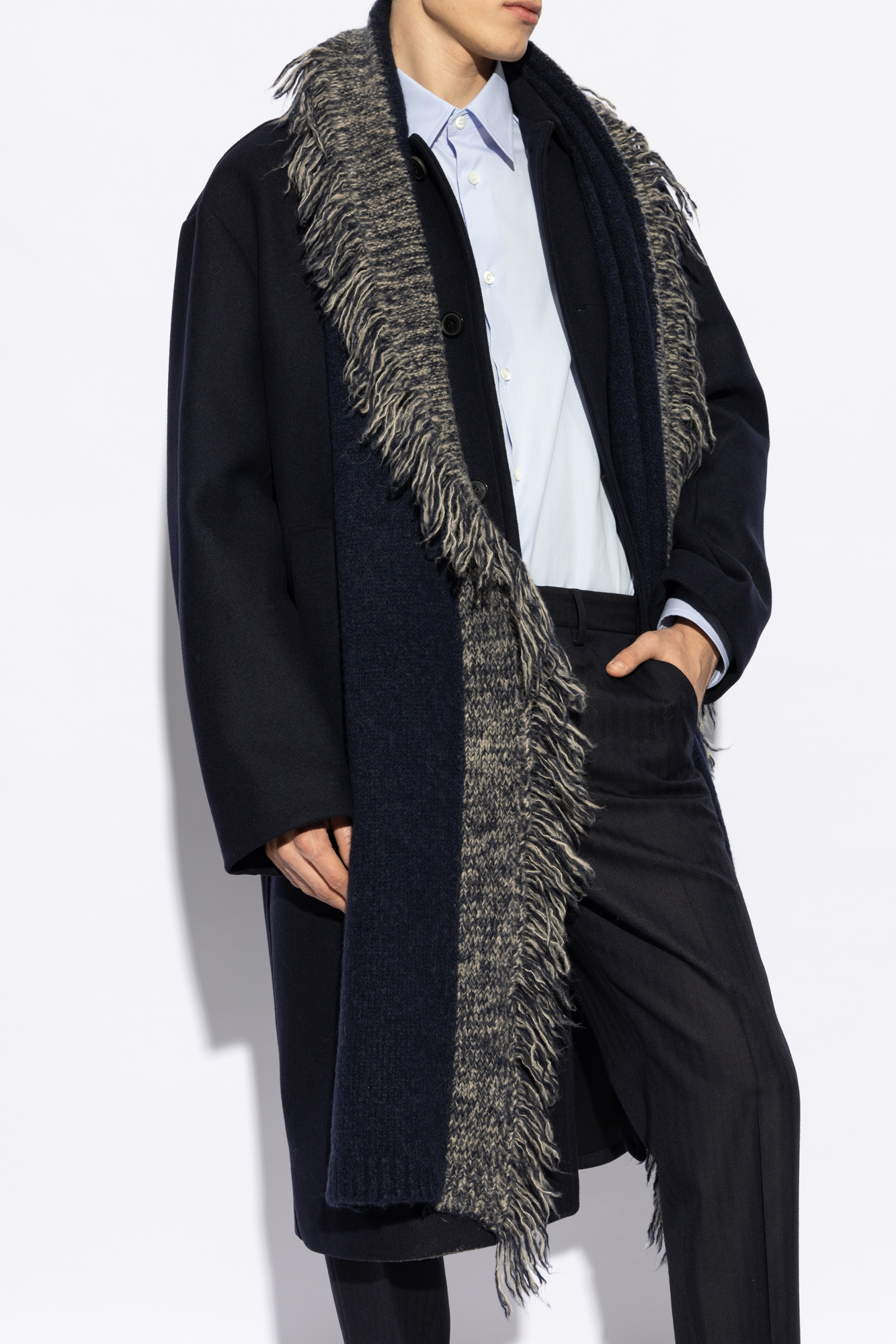 Navy blue Wool scarf with fringes Dries Van Noten